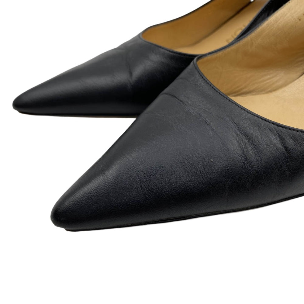 LOUIS VUITTON ルイ・ヴィトン レザー パンプス バック ストラップ ヒール 靴 シューズ ブラック系 38.5【中古】