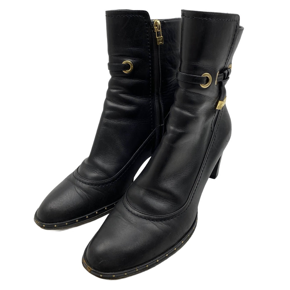 LOUIS VUITTON ルイ・ヴィトン レザー サイドジップ ヒールブーツ ショートブーツ 靴 シューズ ブラック系 39【中古】