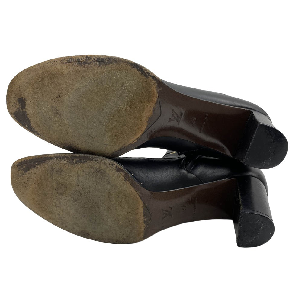 LOUIS VUITTON ルイ・ヴィトン レザー サイドジップ ヒールブーツ ショートブーツ 靴 シューズ ブラック系 39【中古】