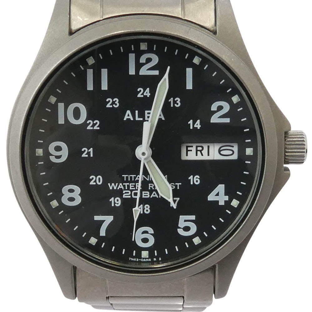 アルバ 7N43-0AE0 チタン ミリタリー ウォッチ 腕時計 シルバー系【中古】