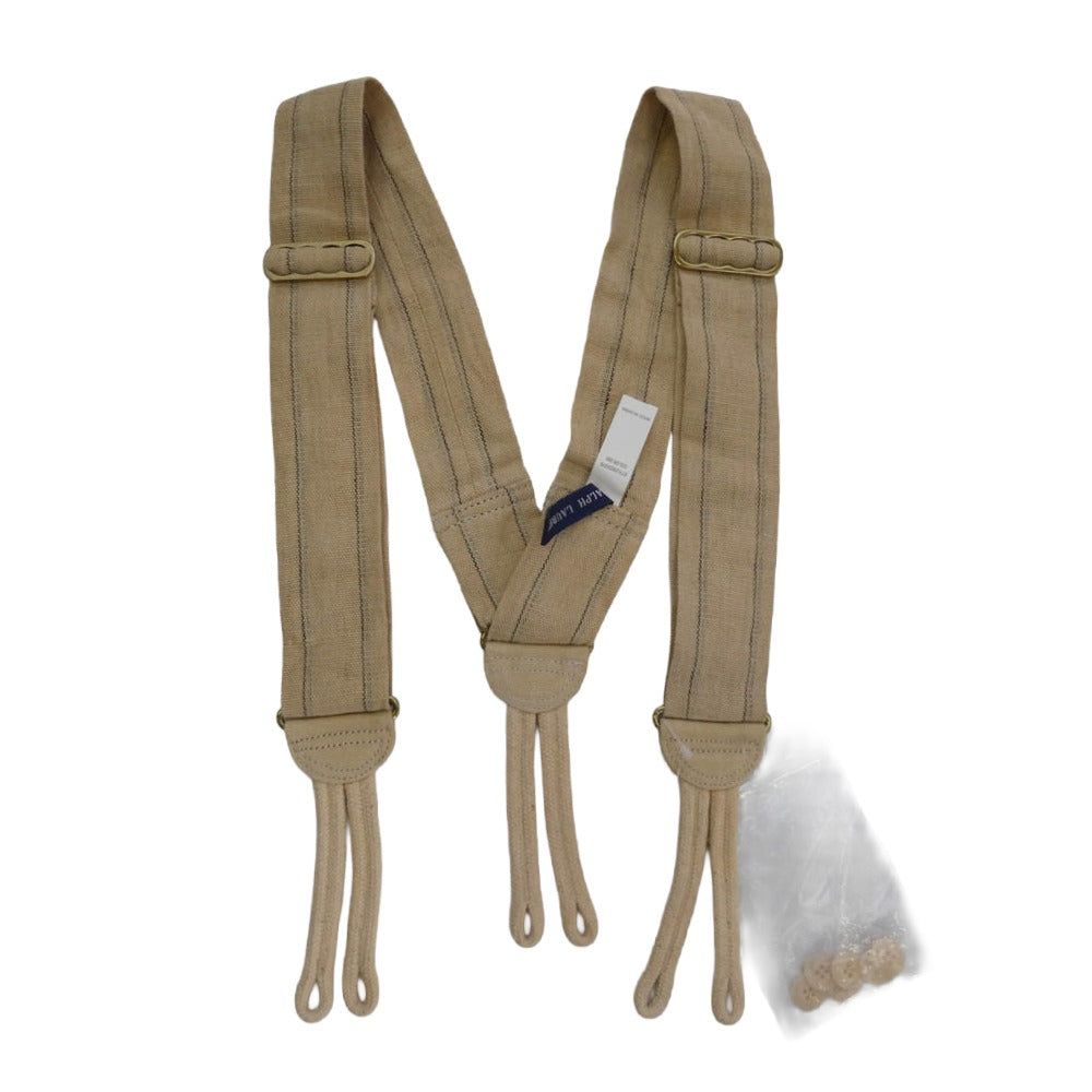 RALPH LAUREN ラルフローレン ストライプ サスペンダー ベージュ系【中古】