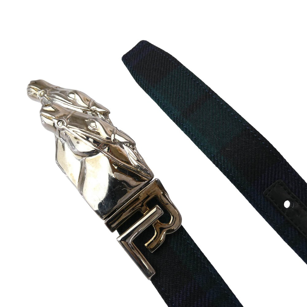 RALPH LAUREN ラルフローレン RLロゴ バックル ベルト グリーン系 シルバー系 L【中古】