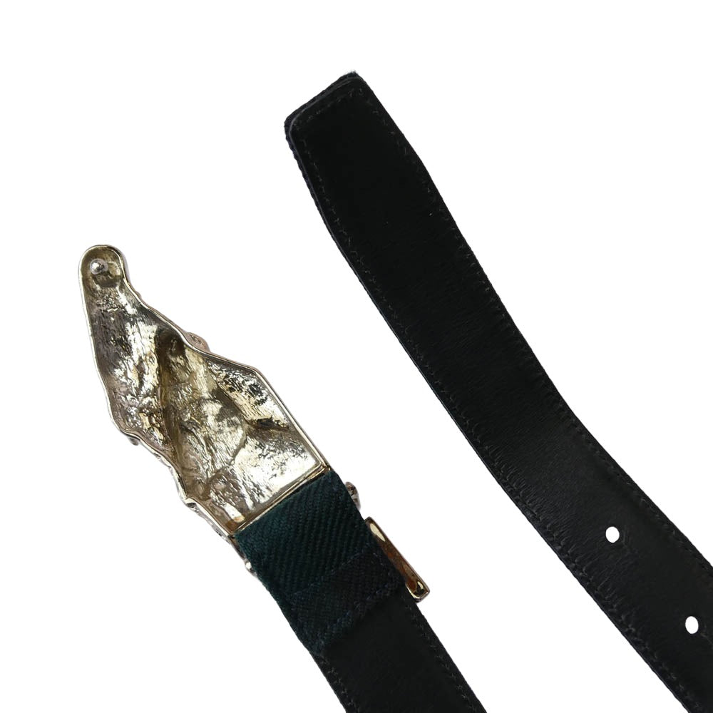 RALPH LAUREN ラルフローレン RLロゴ バックル ベルト グリーン系 シルバー系 L【中古】