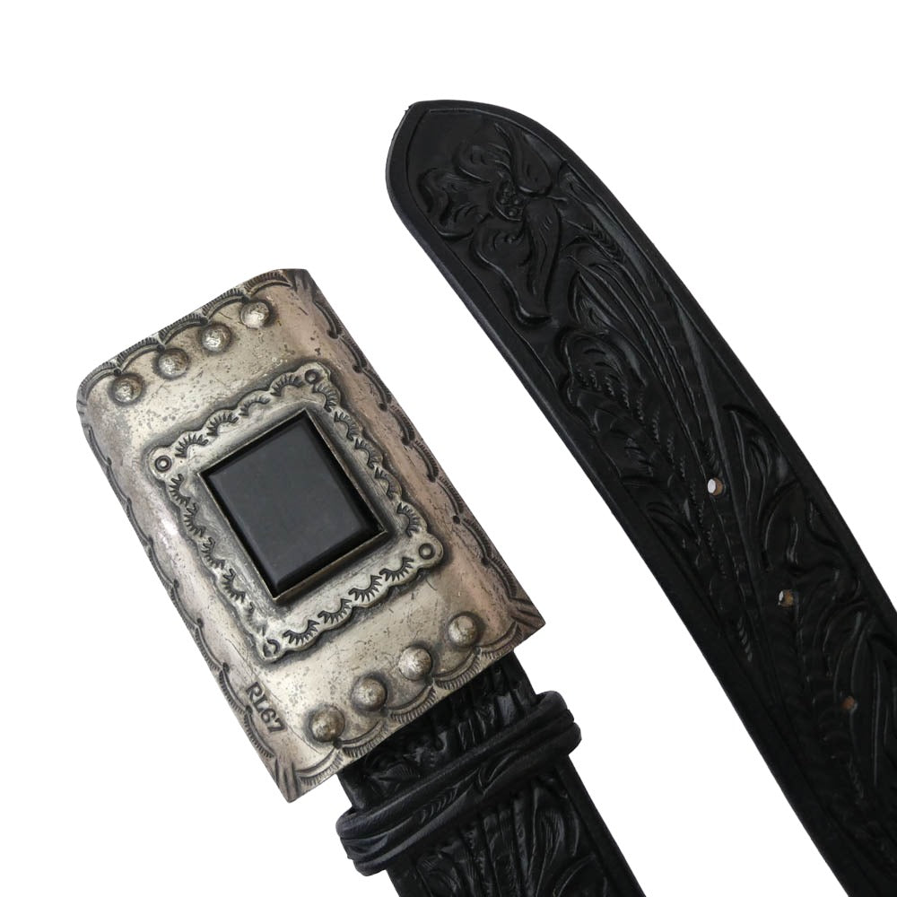 RALPH LAUREN ラルフローレン RL67 カービングレザー バックル ベルト ブラック系【中古】