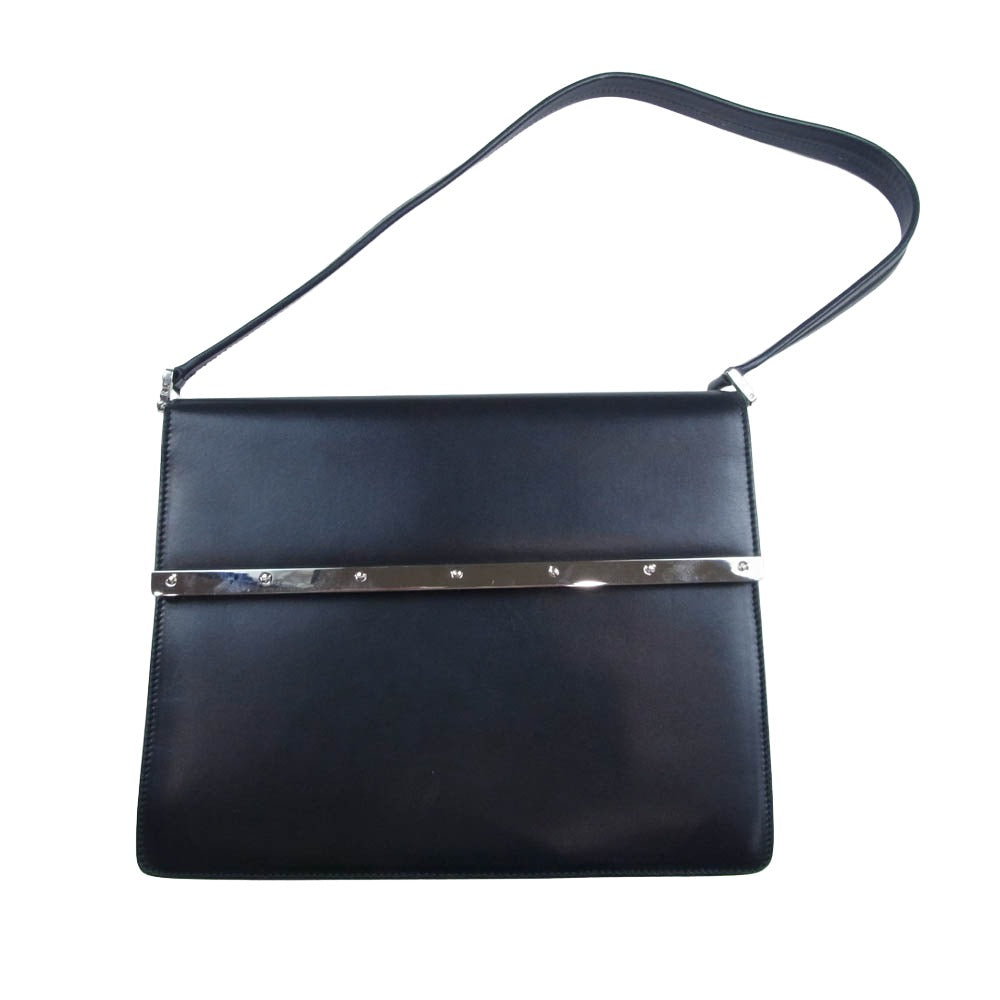 RALPH LAUREN ラルフローレン メタルプレート レザー ショルダー ハンド バッグ ブラック系【中古】