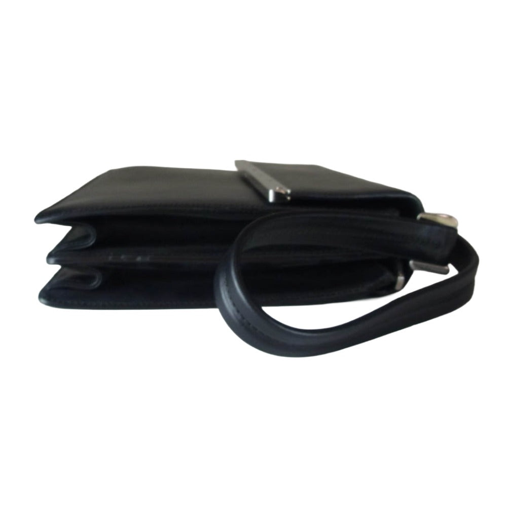 RALPH LAUREN ラルフローレン メタルプレート レザー ショルダー ハンド バッグ ブラック系【中古】