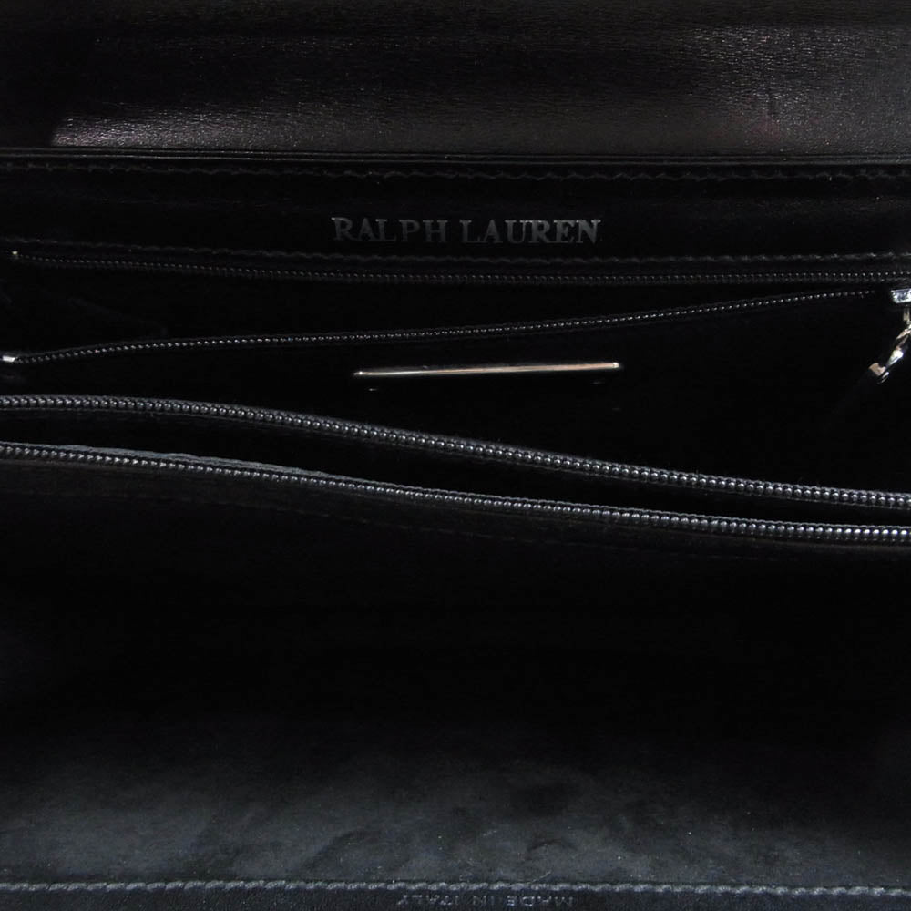 RALPH LAUREN ラルフローレン メタルプレート レザー ショルダー ハンド バッグ ブラック系【中古】