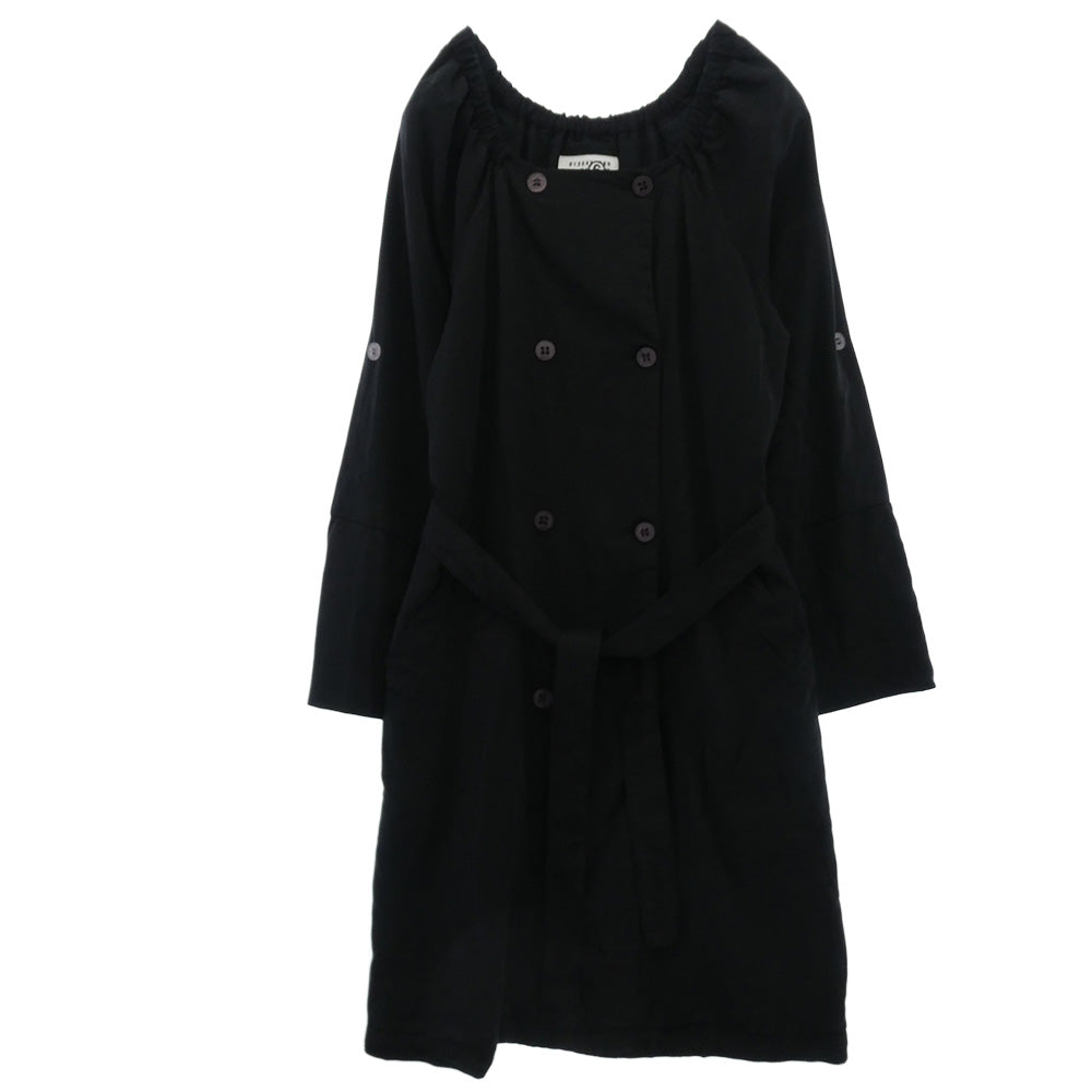 MAISON MARTIN MARGIELA メゾンマルタンマルジェラ 32kokoaa026 MM6 ここのえタグ リヨセル ギャザー スクエアネック ダブルブレスト ベルテッド コート ブラック系 38【中古】