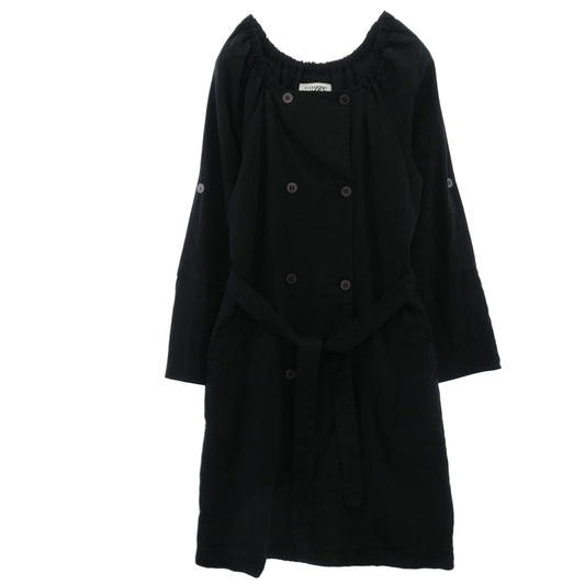 MAISON MARTIN MARGIELA メゾンマルタンマルジェラ 32kokoaa026 MM6 ここのえタグ リヨセル ギャザー スクエアネック ダブルブレスト ベルテッド コート ブラック系 38【中古】