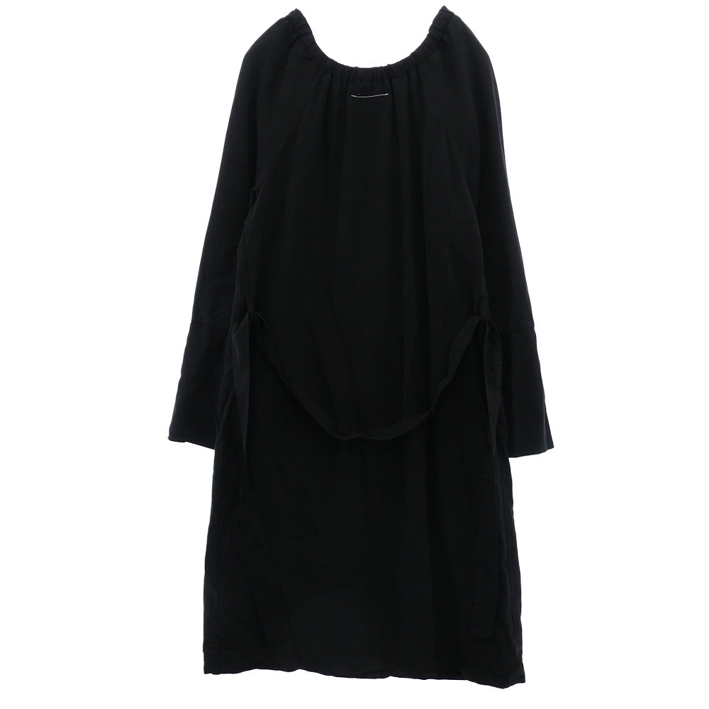 MAISON MARTIN MARGIELA メゾンマルタンマルジェラ 32kokoaa026 MM6 ここのえタグ リヨセル ギャザー スクエアネック ダブルブレスト ベルテッド コート ブラック系 38【中古】