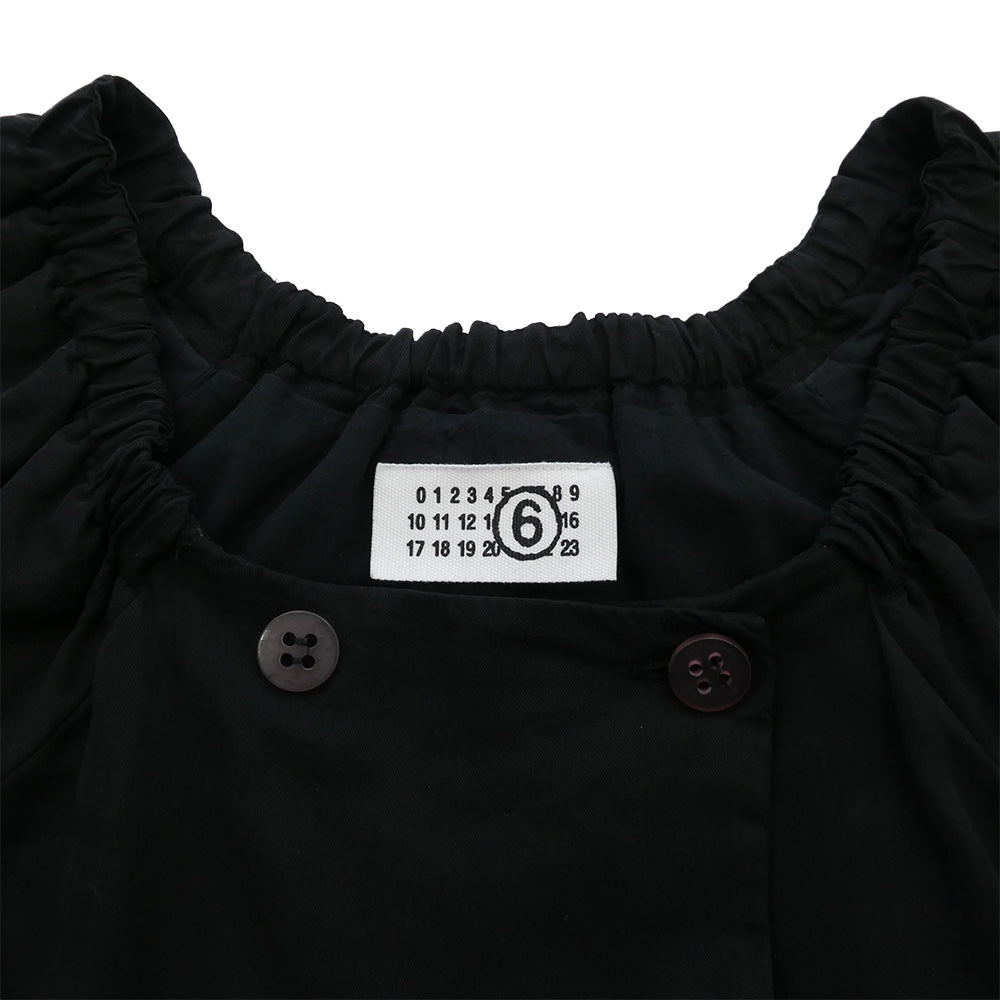 MAISON MARTIN MARGIELA メゾンマルタンマルジェラ 32kokoaa026 MM6 ここのえタグ リヨセル ギャザー スクエアネック ダブルブレスト ベルテッド コート ブラック系 38【中古】