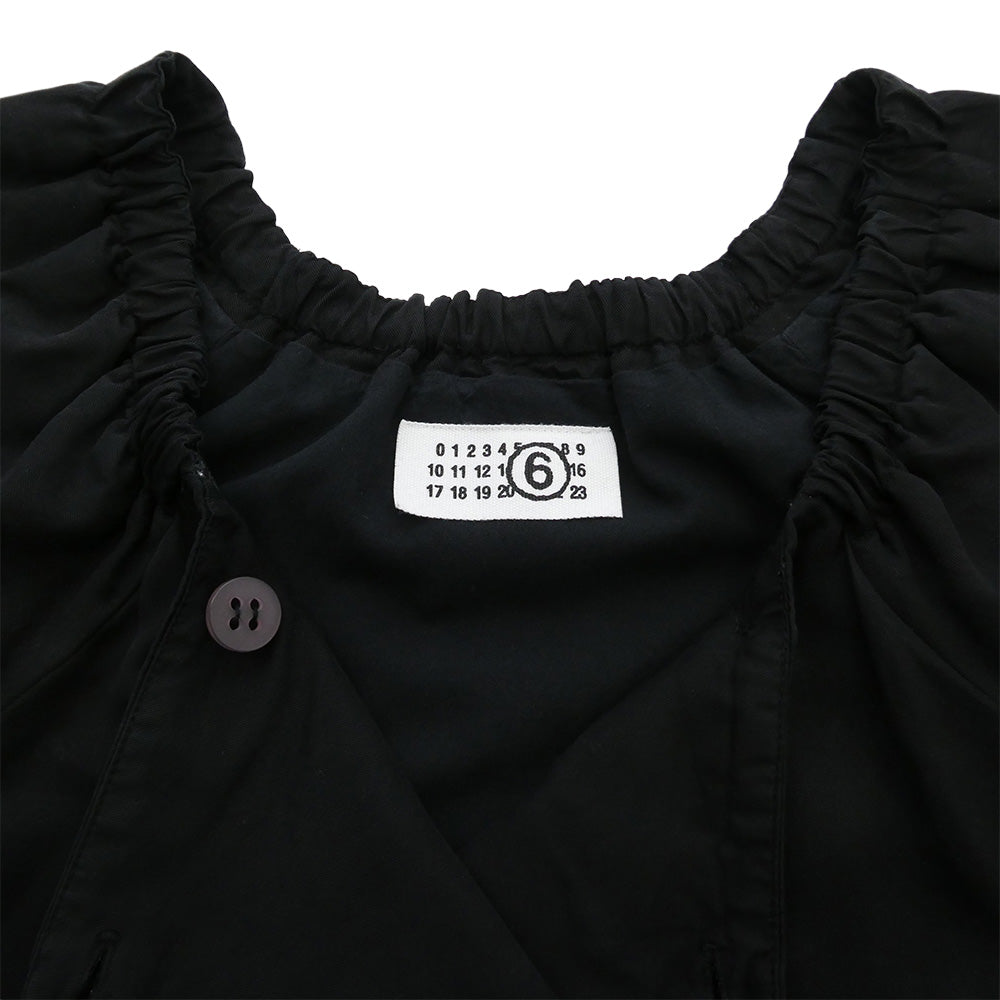 MAISON MARTIN MARGIELA メゾンマルタンマルジェラ 32kokoaa026 MM6 ここのえタグ リヨセル ギャザー スクエアネック ダブルブレスト ベルテッド コート ブラック系 38【中古】