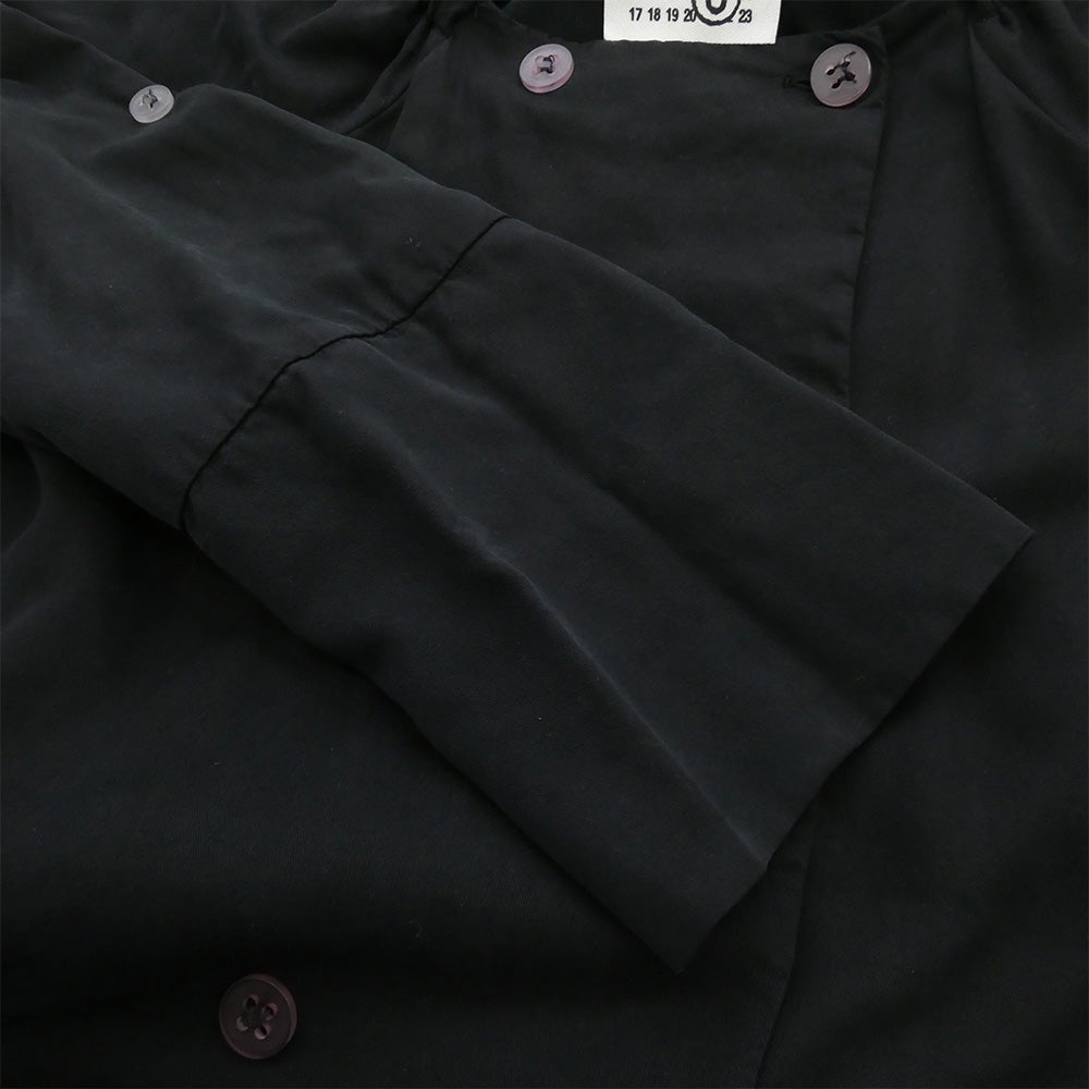 MAISON MARTIN MARGIELA メゾンマルタンマルジェラ 32kokoaa026 MM6 ここのえタグ リヨセル ギャザー スクエアネック ダブルブレスト ベルテッド コート ブラック系 38【中古】