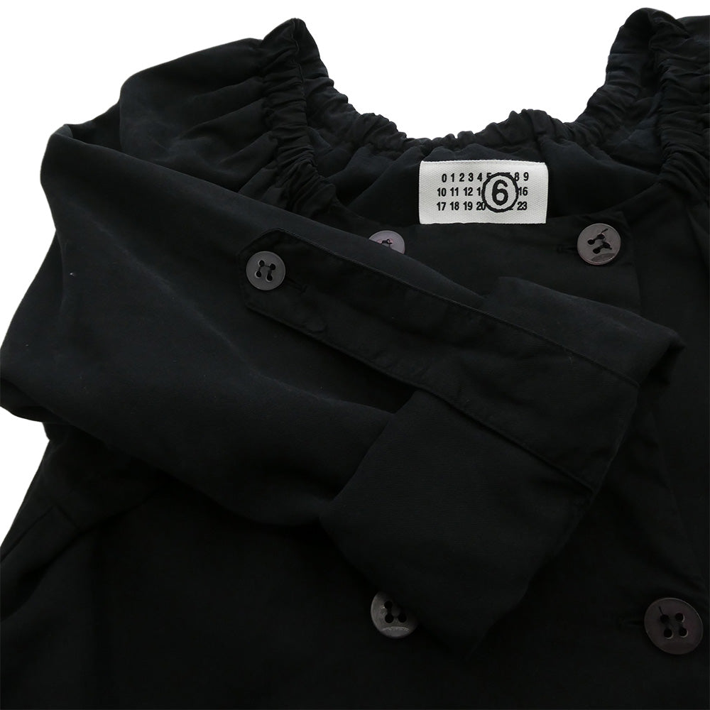 MAISON MARTIN MARGIELA メゾンマルタンマルジェラ 32kokoaa026 MM6 ここのえタグ リヨセル ギャザー スクエアネック ダブルブレスト ベルテッド コート ブラック系 38【中古】