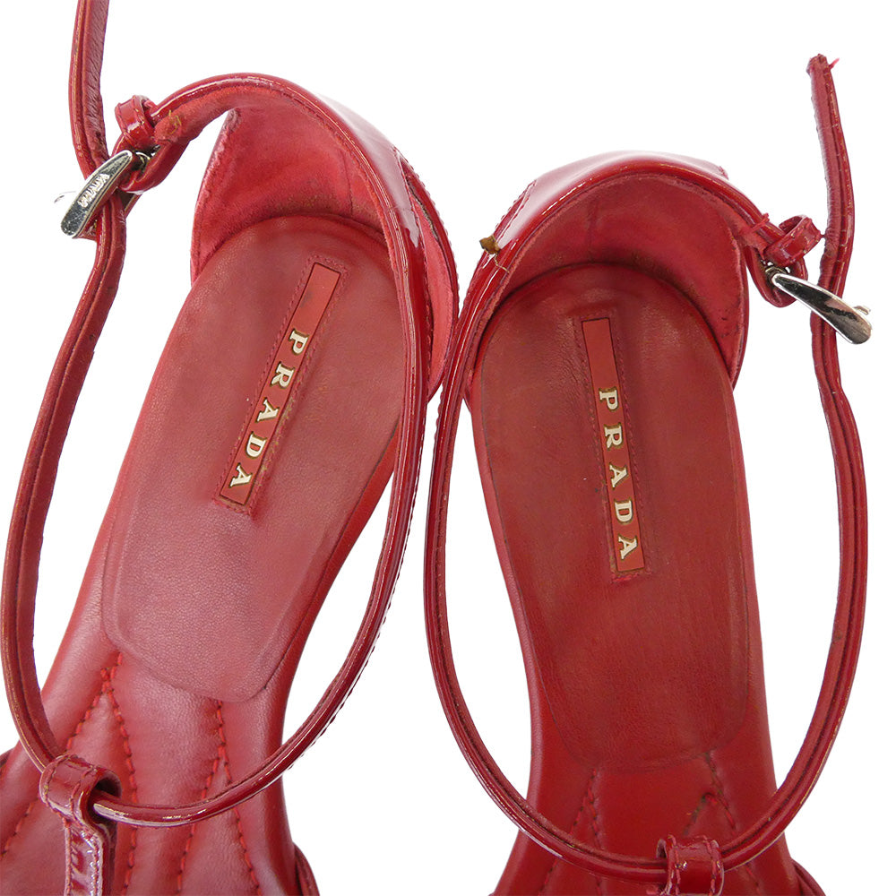 PRADA SPORTS プラダスポーツ レザー ストラップ サンダル レッド系 37.5【中古】