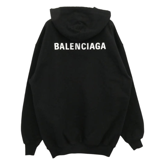 BALENCIAGA バレンシアガ 578135 TIV84 Logo Medium Fit Hoodie ロゴ プリント プルオーバー フーディー パーカー ブラック系 XS【美品】【中古】