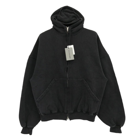 BALENCIAGA バレンシアガ 826148 TSVI8 Belleville Hoodie バック プリント ダブルジップ ジップアップ フーディ パーカー ブラック系 2【極上美品】【中古】
