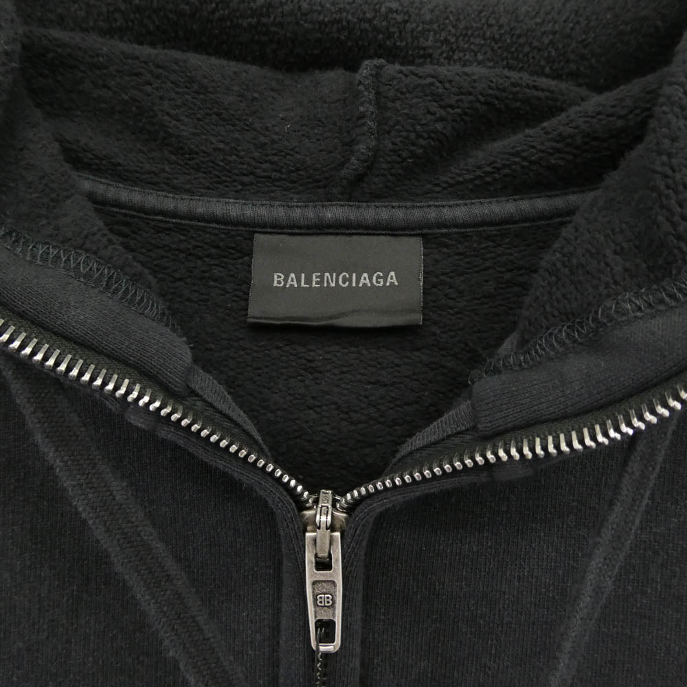 BALENCIAGA バレンシアガ 826148 TSVI8 Belleville Hoodie バック プリント ダブルジップ ジップアップ フーディ パーカー ブラック系 2【極上美品】【中古】