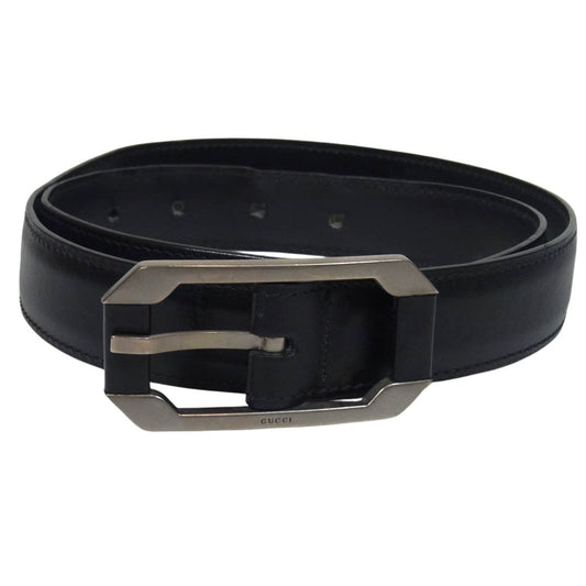 GUCCI グッチ Gロゴ バックル レザー ベルト ブラック系【中古】