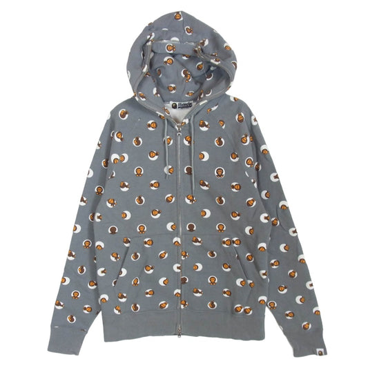 A BATHING APE アベイシングエイプ 2910-115-006 Hooded Sweatshirt Hoodie マイロ 総柄 フルジップ スウェット フーディー パーカー グレー系 M【中古】