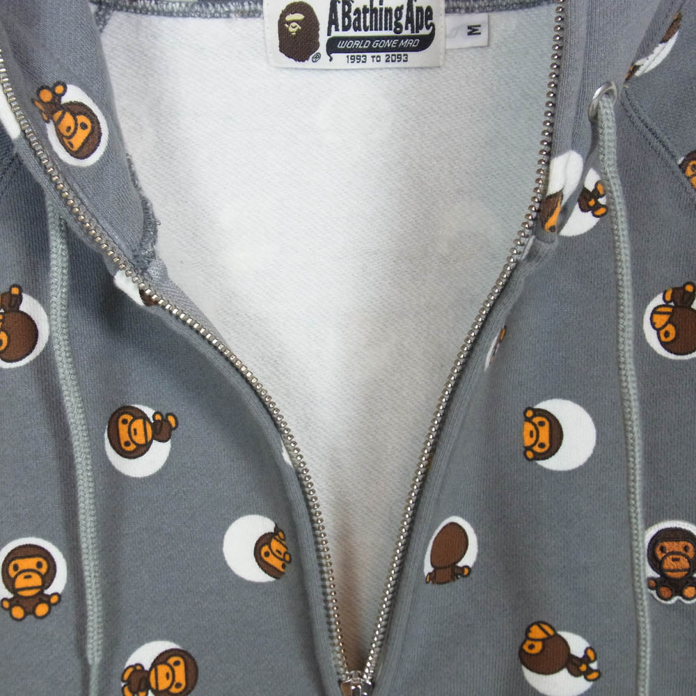 A BATHING APE アベイシングエイプ 2910-115-006 Hooded Sweatshirt Hoodie マイロ 総柄 フルジップ スウェット フーディー パーカー グレー系 M【中古】