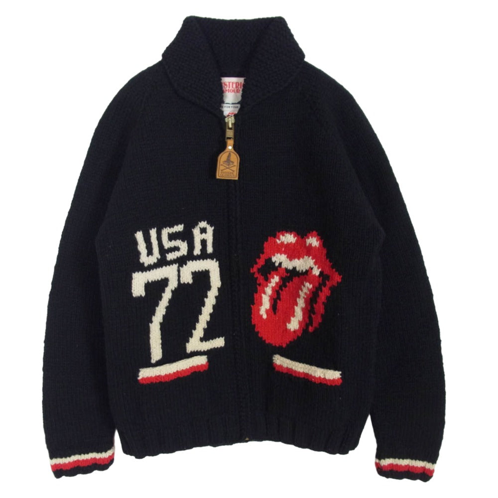 HYSTERIC GLAMOUR ヒステリックグラマー 0223ND01 CANADIAN SWEATER カナディアンセーター ROLLING STONES TANG ローリングストーンズ タン 編込 カウチン ニット ジップアップ ジャケット ブラック系 M【中古】