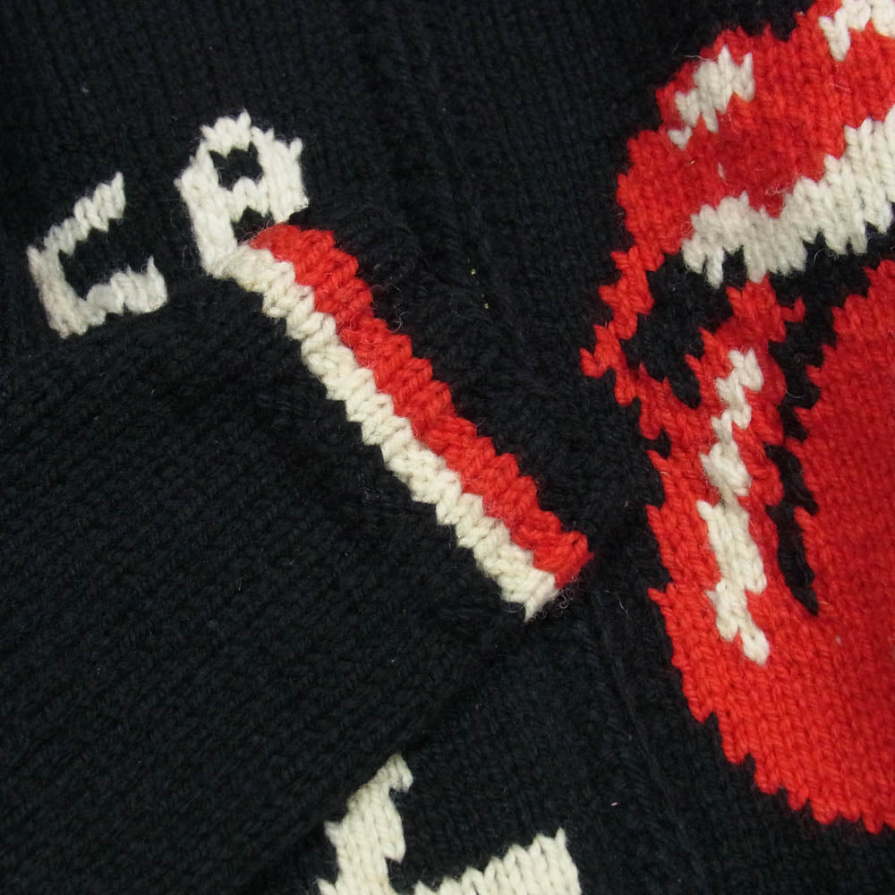 HYSTERIC GLAMOUR ヒステリックグラマー 0223ND01 CANADIAN SWEATER カナディアンセーター ROLLING STONES TANG ローリングストーンズ タン 編込 カウチン ニット ジップアップ ジャケット ブラック系 M【中古】