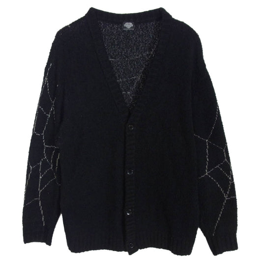 タトゥースタジオヤマダ SPIDERWEB BOUCLE COTTON CARDIGAN スパイダーウェブ ブークレ コットン ニット カーディガン ブラック系 L【中古】