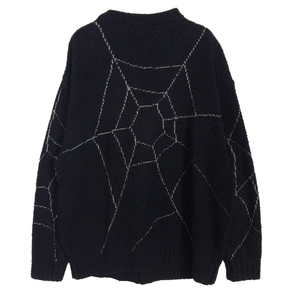タトゥースタジオヤマダ SPIDERWEB BOUCLE COTTON CARDIGAN スパイダーウェブ ブークレ コットン ニット カーディガン ブラック系 L【中古】