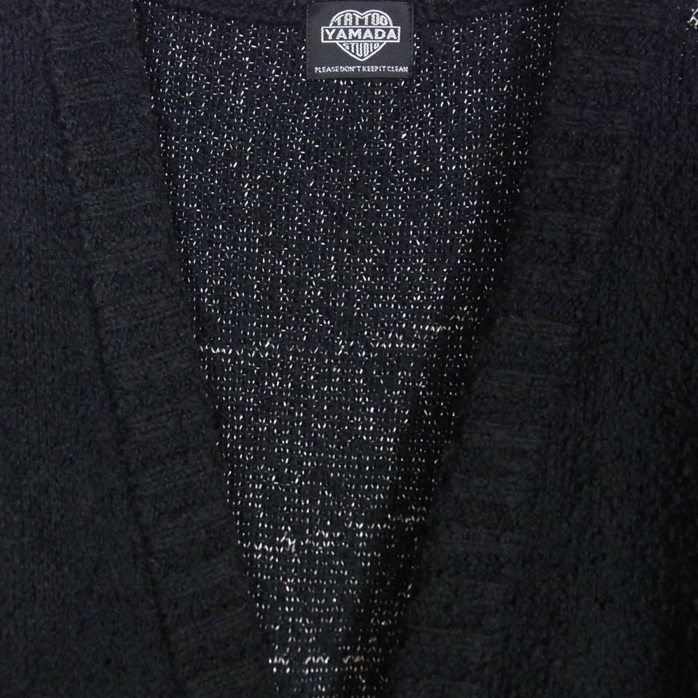 タトゥースタジオヤマダ SPIDERWEB BOUCLE COTTON CARDIGAN スパイダーウェブ ブークレ コットン ニット カーディガン ブラック系 L【中古】