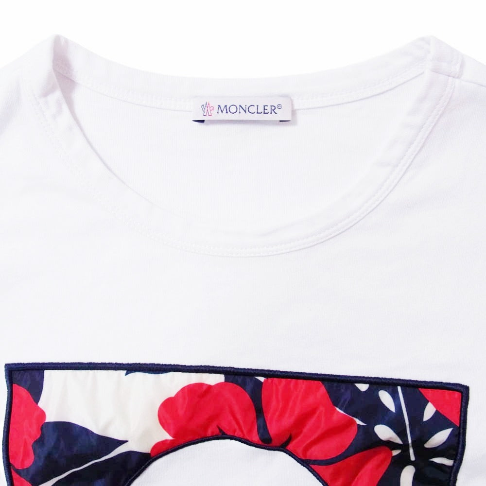 MONCLER モンクレール E10918044750 MAGLIA ハイビスカス マグリア クルーネック 半袖Tシャツ ホワイト系 S【中古】