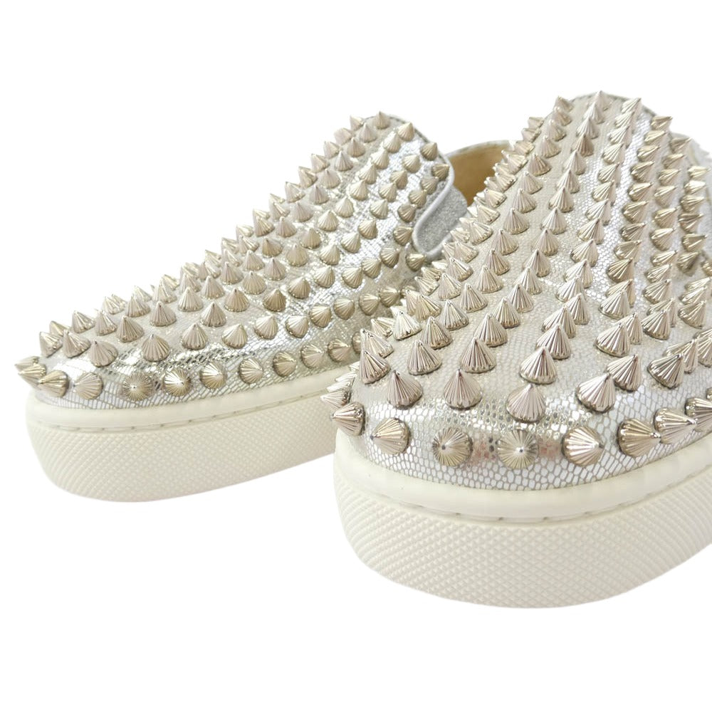Christian Louboutin クリスチャンルブタン シルバー スタッズ スリッポン スニーカー シルバー系 ゴールド系 39【中古】