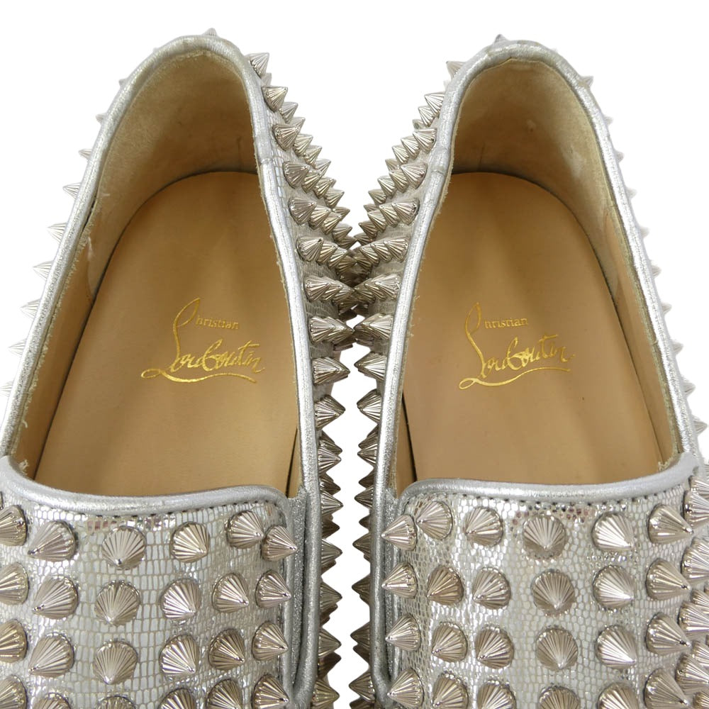 Christian Louboutin クリスチャンルブタン シルバー スタッズ スリッポン スニーカー シルバー系 ゴールド系 39【中古】