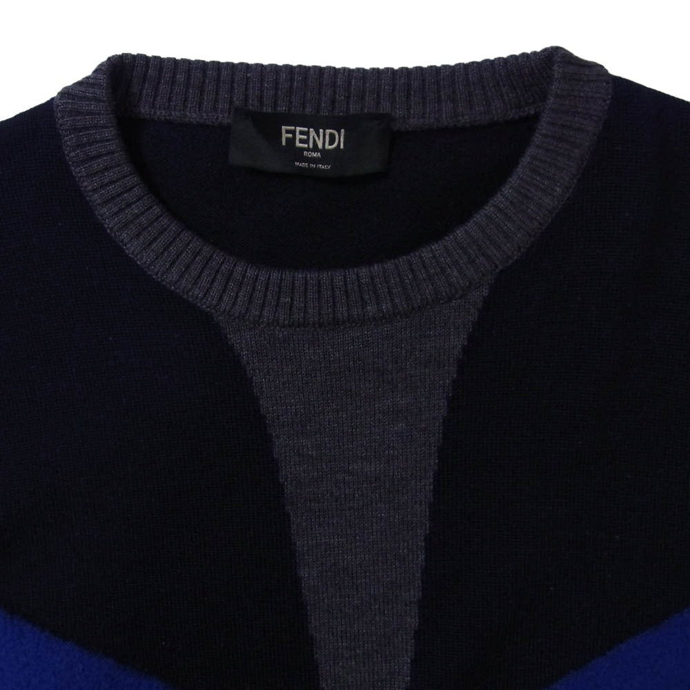 FENDI フェンディ バッグバグズ ウール ハイゲージ ニット セーター ネイビー系 48【中古】