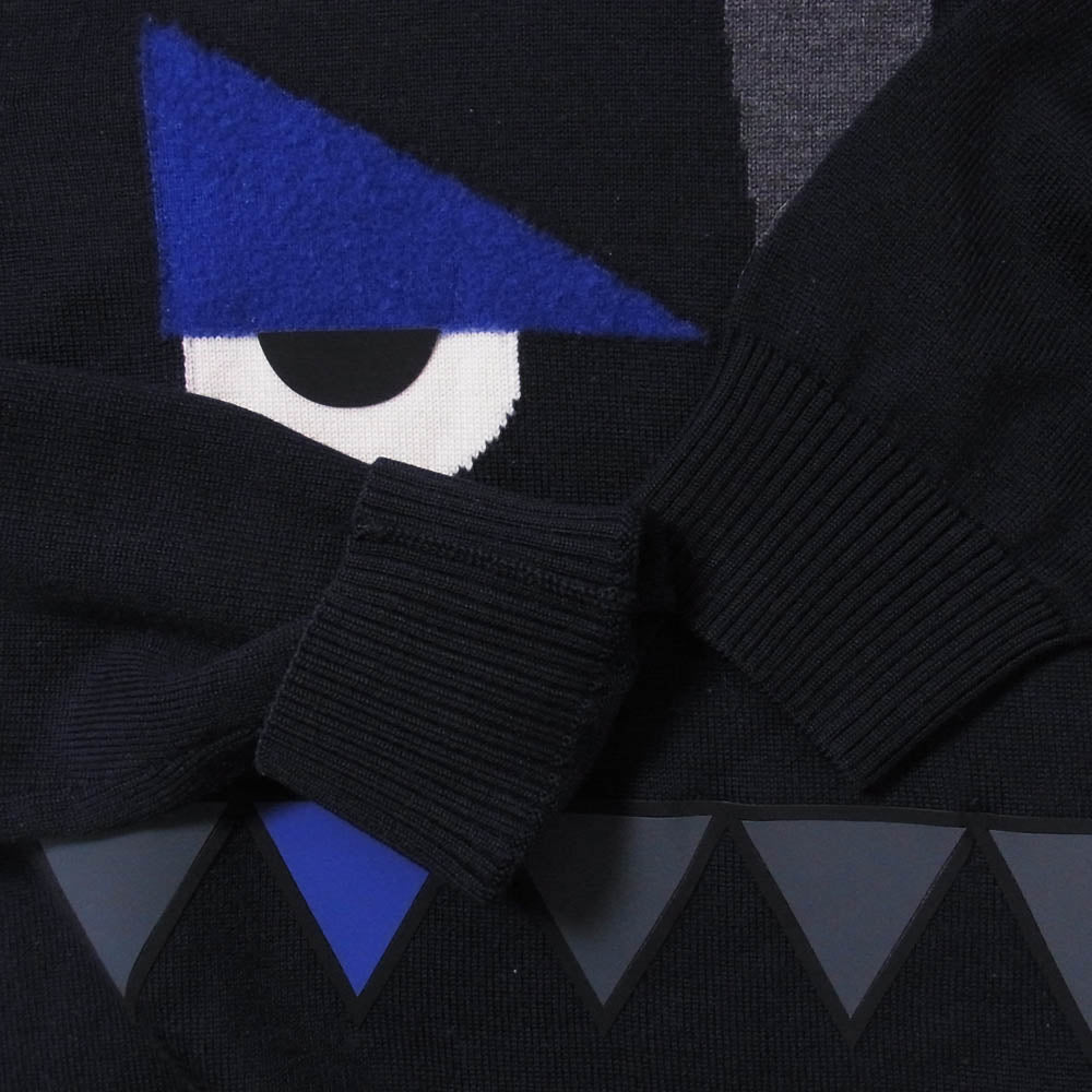 FENDI フェンディ バッグバグズ ウール ハイゲージ ニット セーター ネイビー系 48【中古】