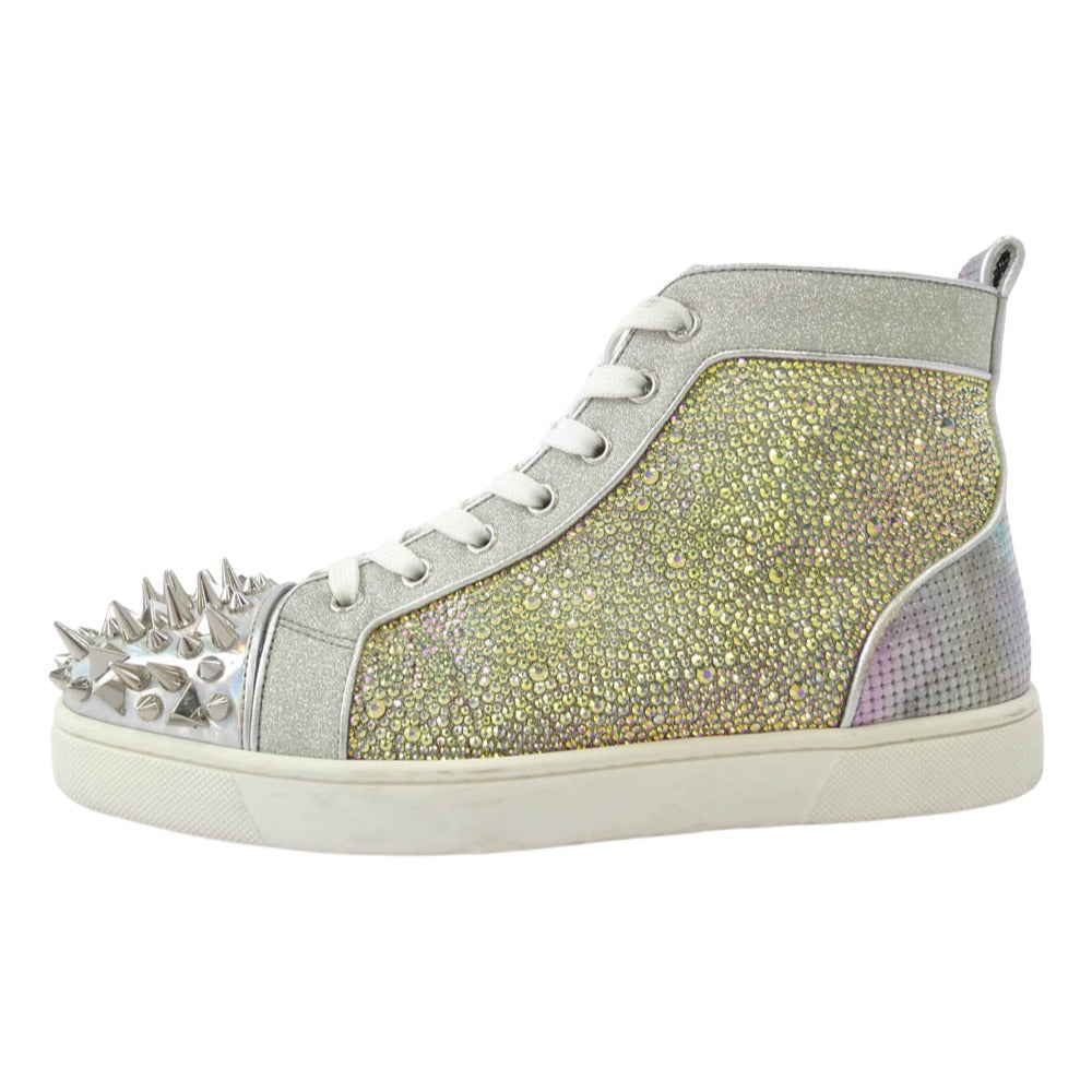 Christian Louboutin クリスチャンルブタン クリスタル ラインストーン スパンコール スタッズ ハイカットスニーカー シルバー系 マルチカラー系 40【中古】