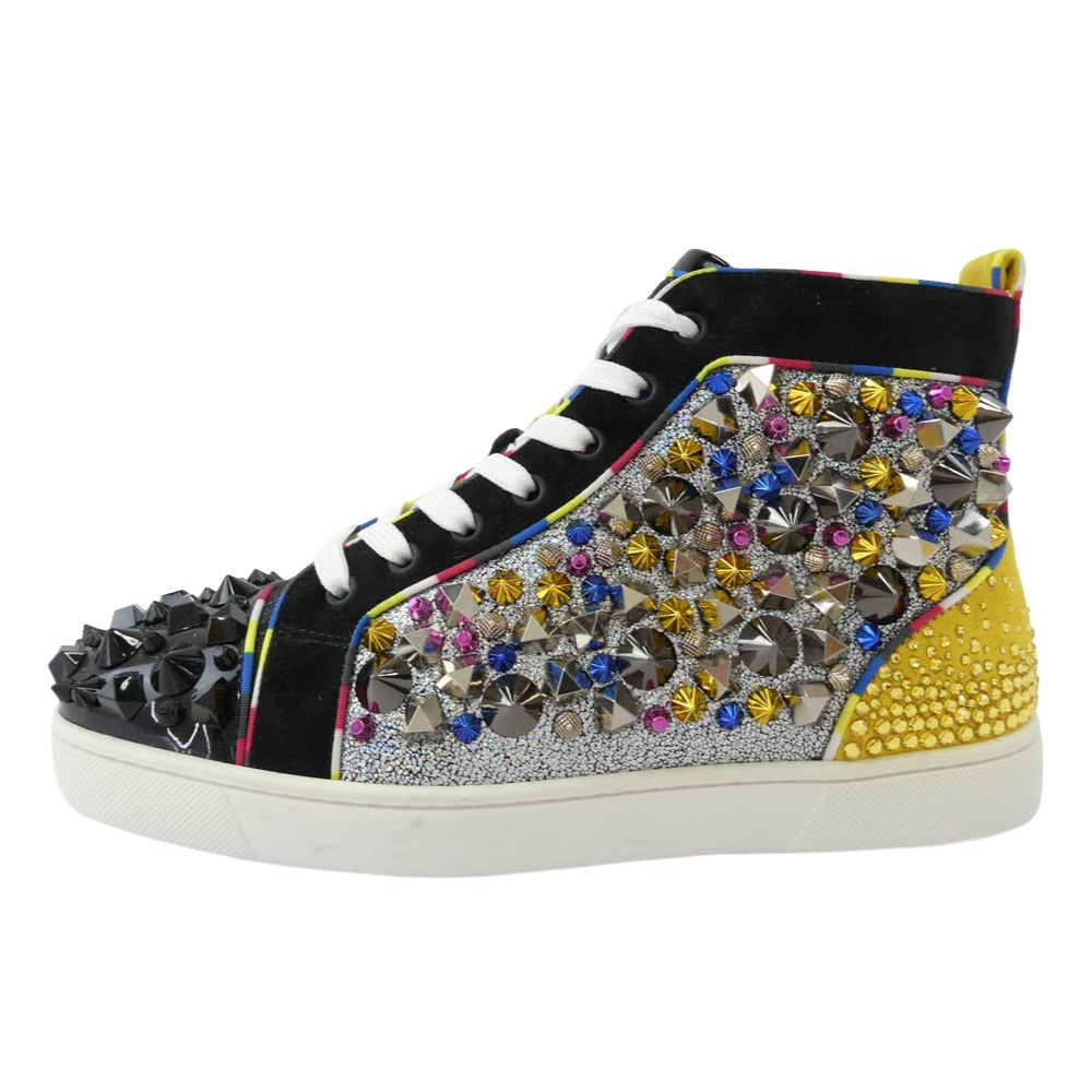 Christian Louboutin クリスチャンルブタン REMIX FLAT PAT スパイク スタッズ ハイカットスニーカー マルチカラー系 ブラック系 40【中古】