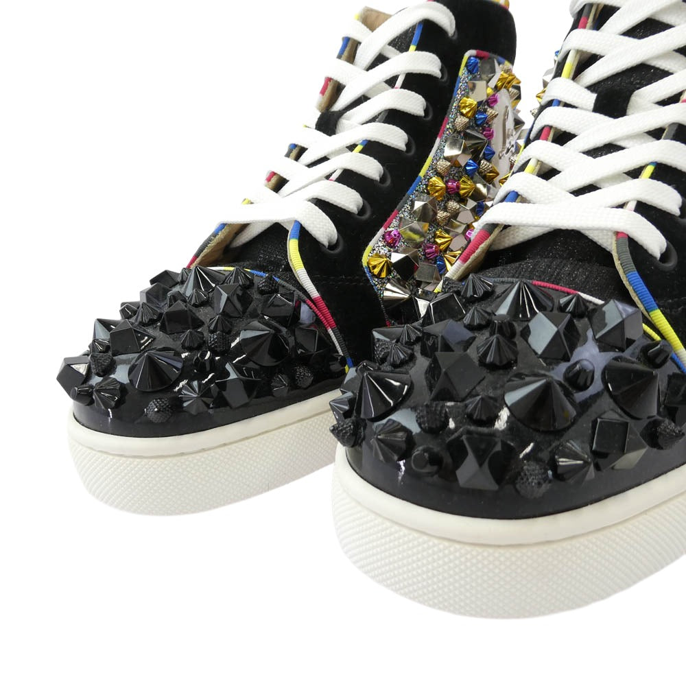 Christian Louboutin クリスチャンルブタン REMIX FLAT PAT スパイク スタッズ ハイカットスニーカー マルチカラー系 ブラック系 40【中古】