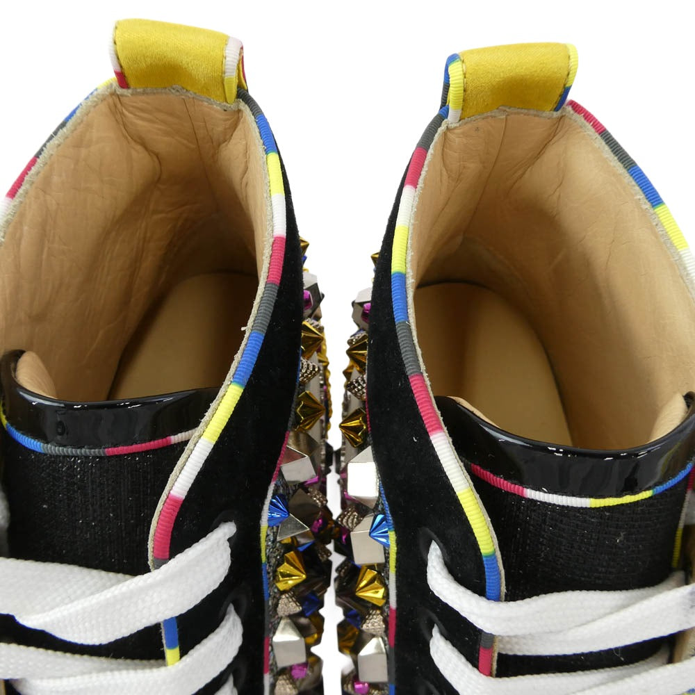 Christian Louboutin クリスチャンルブタン REMIX FLAT PAT スパイク スタッズ ハイカットスニーカー マルチカラー系 ブラック系 40【中古】