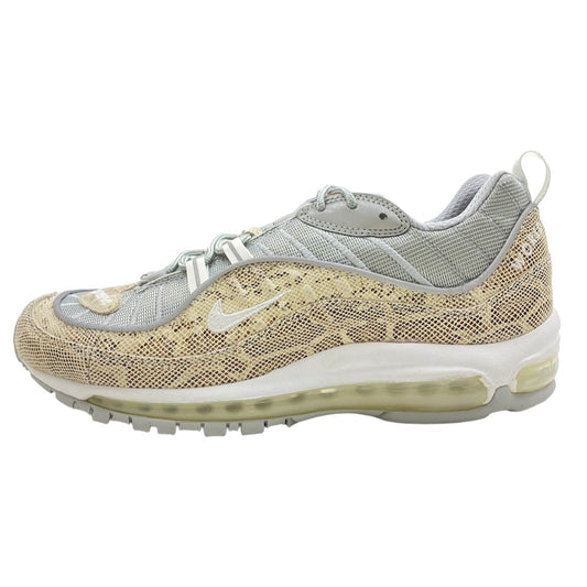 Supreme シュプリーム 844694-100 × NIKE AIR MAX 98 SNAKESKIN【フェイクバスターズ鑑定済】ナイキ エアマックス スネークスキン ローカット スニーカー ベージュ系 グレー系 27.5cm【極上美品】【中古】