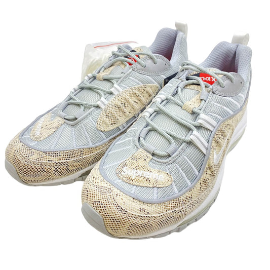 Supreme シュプリーム 844694-100 × NIKE AIR MAX 98 SNAKESKIN【フェイクバスターズ鑑定済】ナイキ エアマックス スネークスキン ローカット スニーカー ベージュ系 グレー系 27.5cm【極上美品】【中古】