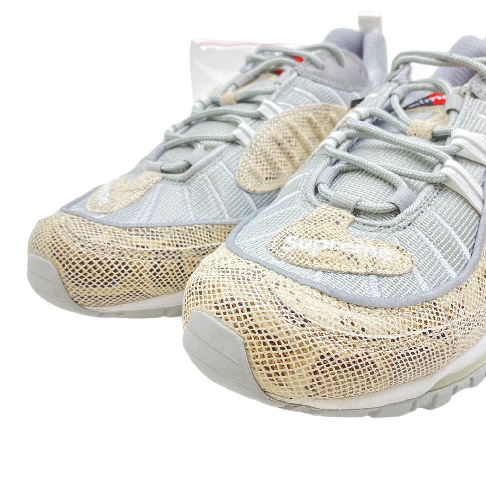 Supreme シュプリーム 844694-100 × NIKE AIR MAX 98 SNAKESKIN【フェイクバスターズ鑑定済】ナイキ エアマックス スネークスキン ローカット スニーカー ベージュ系 グレー系 27.5cm【極上美品】【中古】