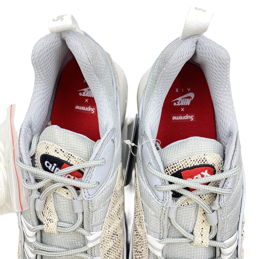 Supreme シュプリーム 844694-100 × NIKE AIR MAX 98 SNAKESKIN【フェイクバスターズ鑑定済】ナイキ エアマックス スネークスキン ローカット スニーカー ベージュ系 グレー系 27.5cm【極上美品】【中古】