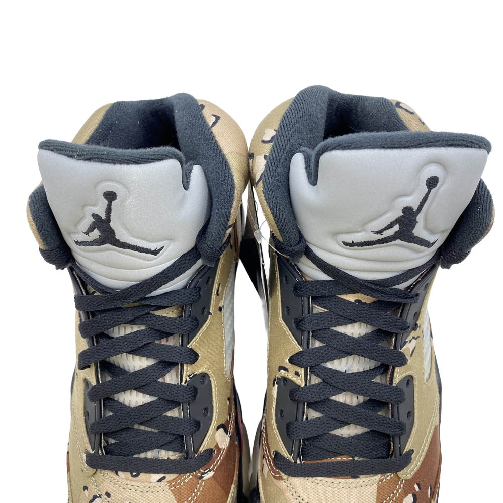 Supreme シュプリーム 15AW 824371-201 × Nike Air Jordan 5 Retro Desert Camo 【フェイクバスターズ鑑定済】ナイキ エアジョーダン5 デザートカモ ハイカット スニーカー カーキ系 27.5cm【新古品】【未使用】【中古】