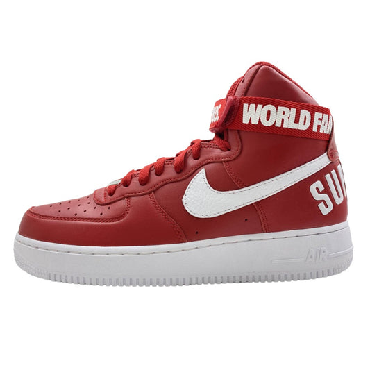 Supreme シュプリーム 14AW 698696-610 × Nike Air Force 1 High World Famous Red【フェイクバスターズ鑑定済】ナイキ エアフォース1 ハイ ワールドフェイマス ハイカット スニーカー レッド系 27.5cm【新古品】【未使用】【中古】