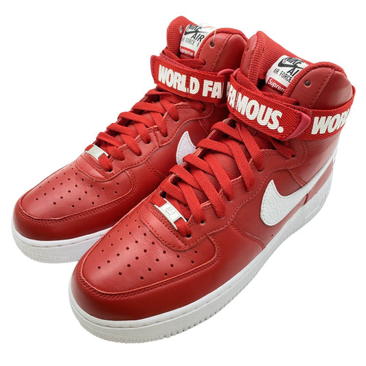 Supreme シュプリーム 14AW 698696-610 × Nike Air Force 1 High World Famous Red【フェイクバスターズ鑑定済】ナイキ エアフォース1 ハイ ワールドフェイマス ハイカット スニーカー レッド系 27.5cm【新古品】【未使用】【中古】