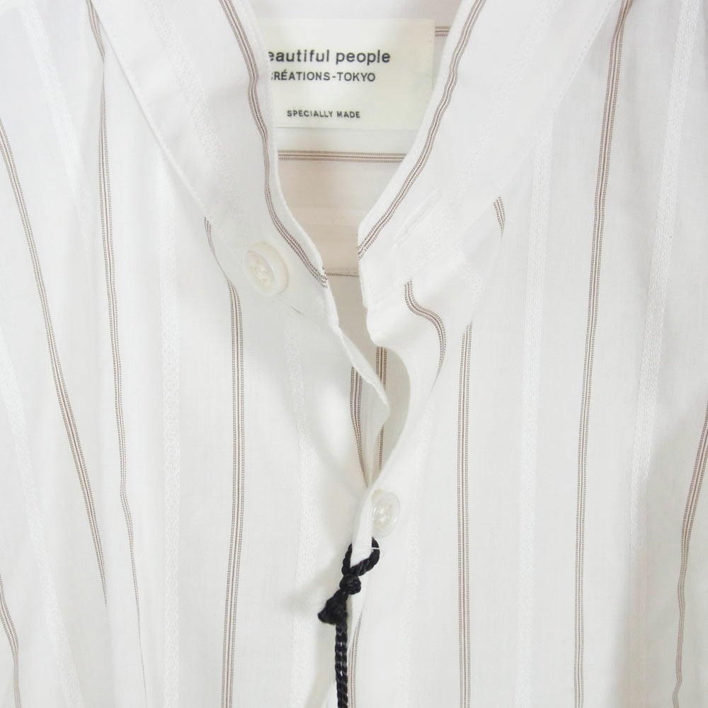 beautiful people ビューティフルピープル double-end cotton silk JQ stripe shirt ダブルエンド コットンシルク ジャカード ストライプ 半袖 シャツ ホワイト系 36【極上美品】【中古】