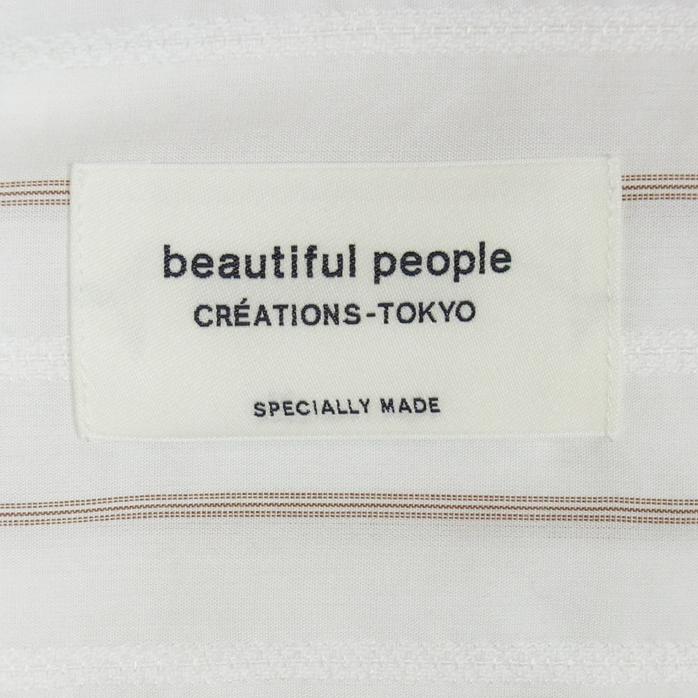 beautiful people ビューティフルピープル double-end cotton silk JQ stripe shirt ダブルエンド コットンシルク ジャカード ストライプ 半袖 シャツ ホワイト系 36【極上美品】【中古】