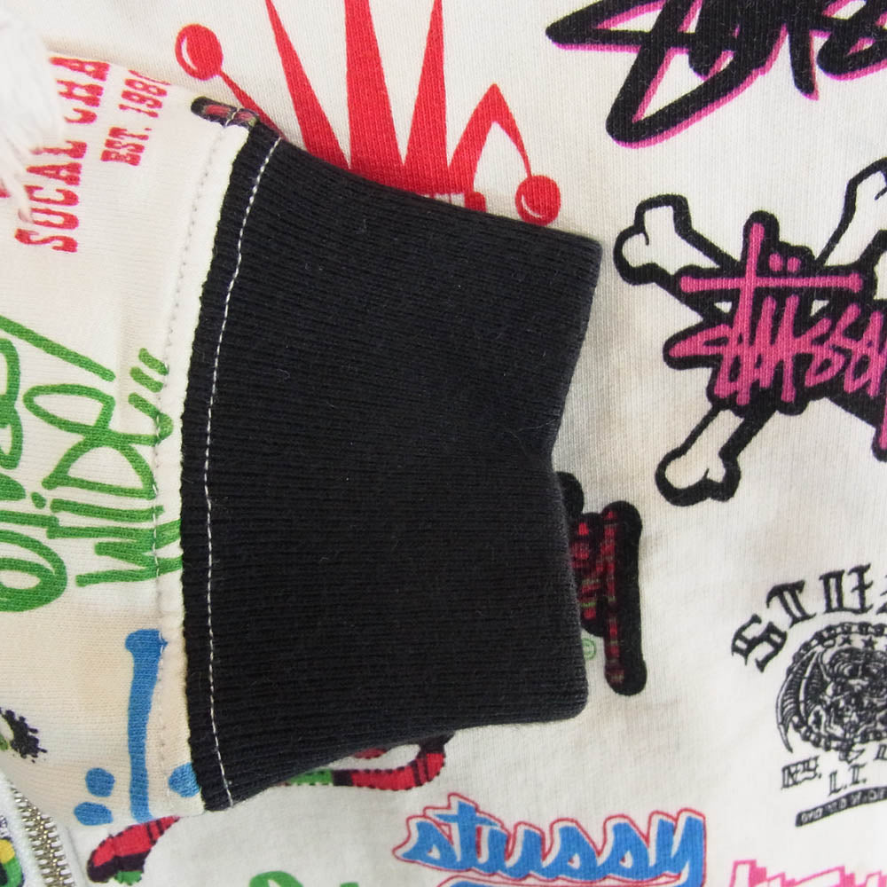 STUSSY ステューシー ロゴプリント総柄 フルジップ パーカー フーディー ホワイト系 M【中古】