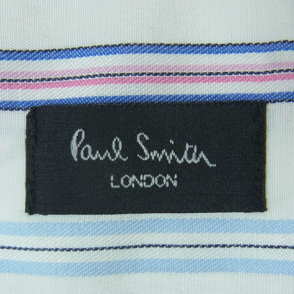 Paul Smith ポール・スミス ダブルカフス ロゴ刺繍 オーバーサイズ ストライプ 長袖 シャツ ホワイト系 ライトブルー系 ピンク系 XXL【中古】